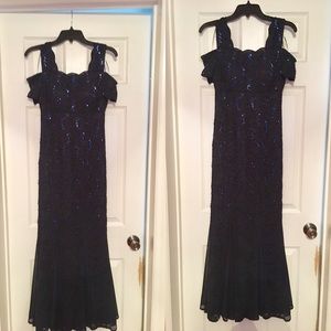 Sequened Navy Blue long Gala Dress